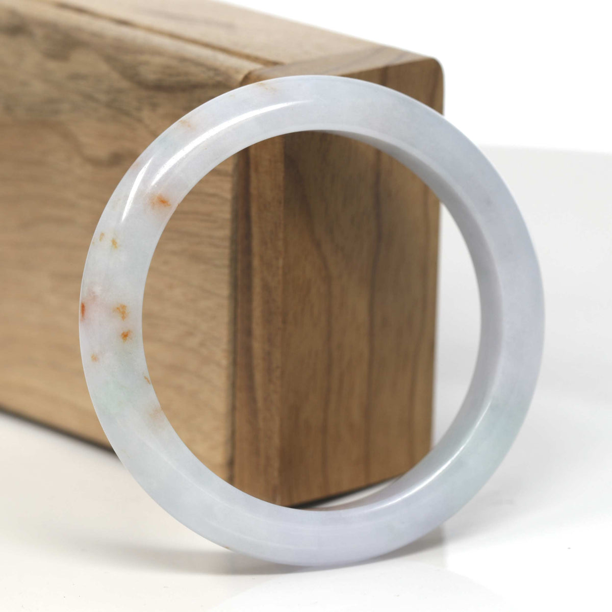 Light Green & Lavender W/ SaJin Jadeite Jade "Half Round" Bangle Bracelet (56mm) #TT173