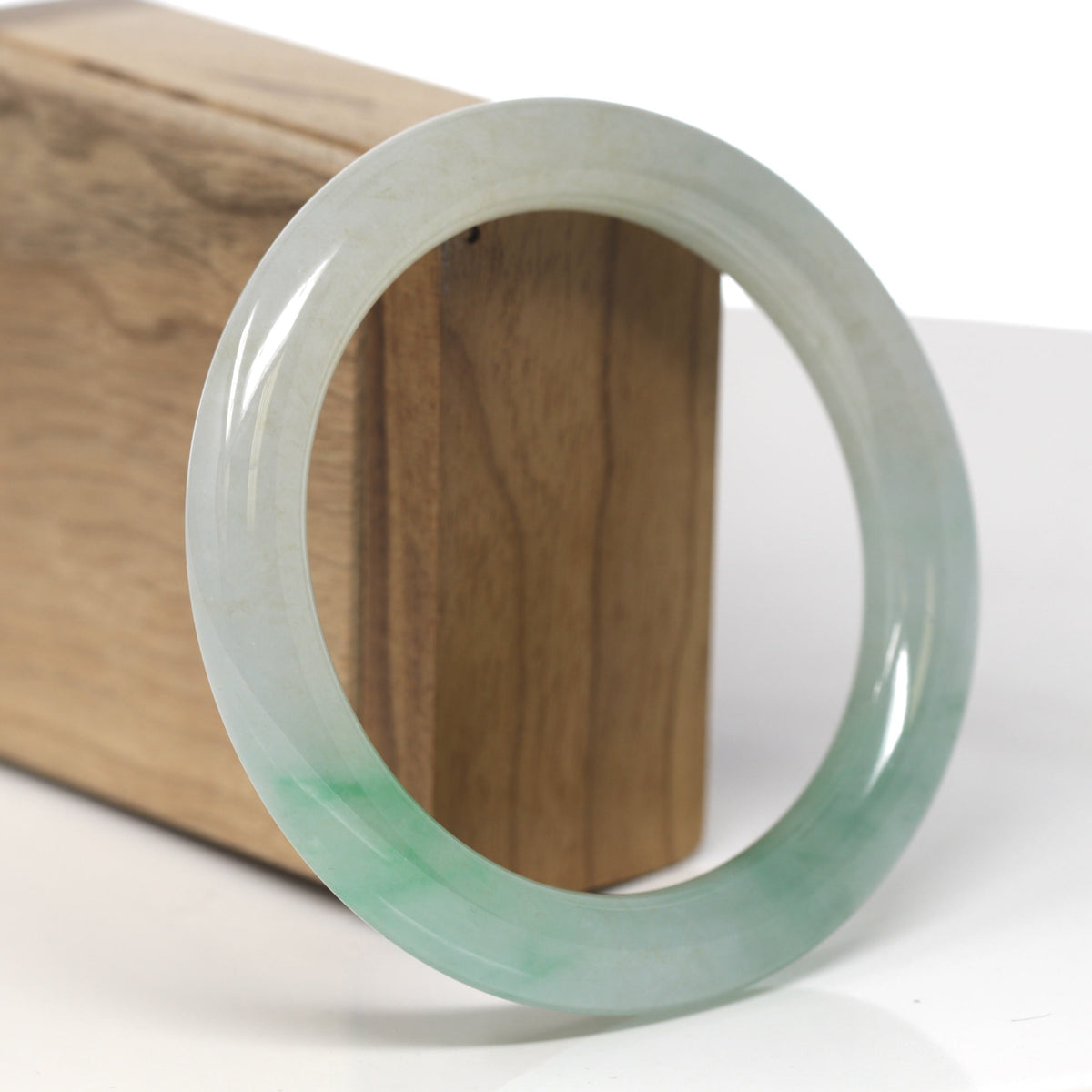 Icy Light Green & Apple-Green "Traditional Round" Jadeite Jade Bangle Bracelet (60.7mm) #TT204 GIA #1236435873
