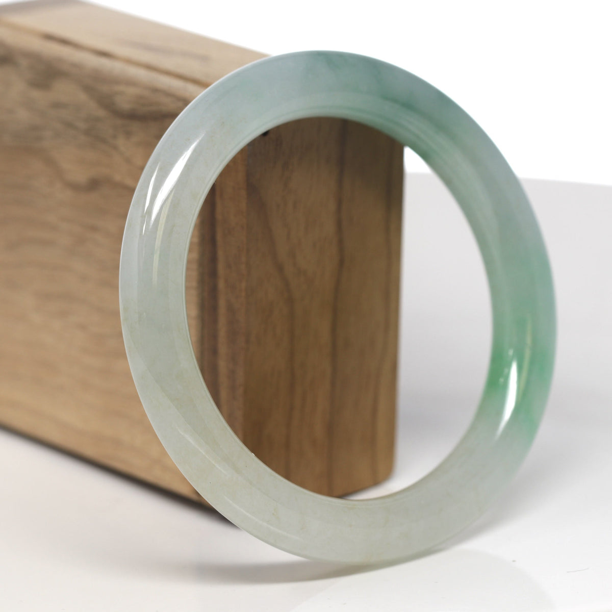 Icy Light Green & Apple-Green "Traditional Round" Jadeite Jade Bangle Bracelet (60.7mm) #TT204 GIA #1236435873