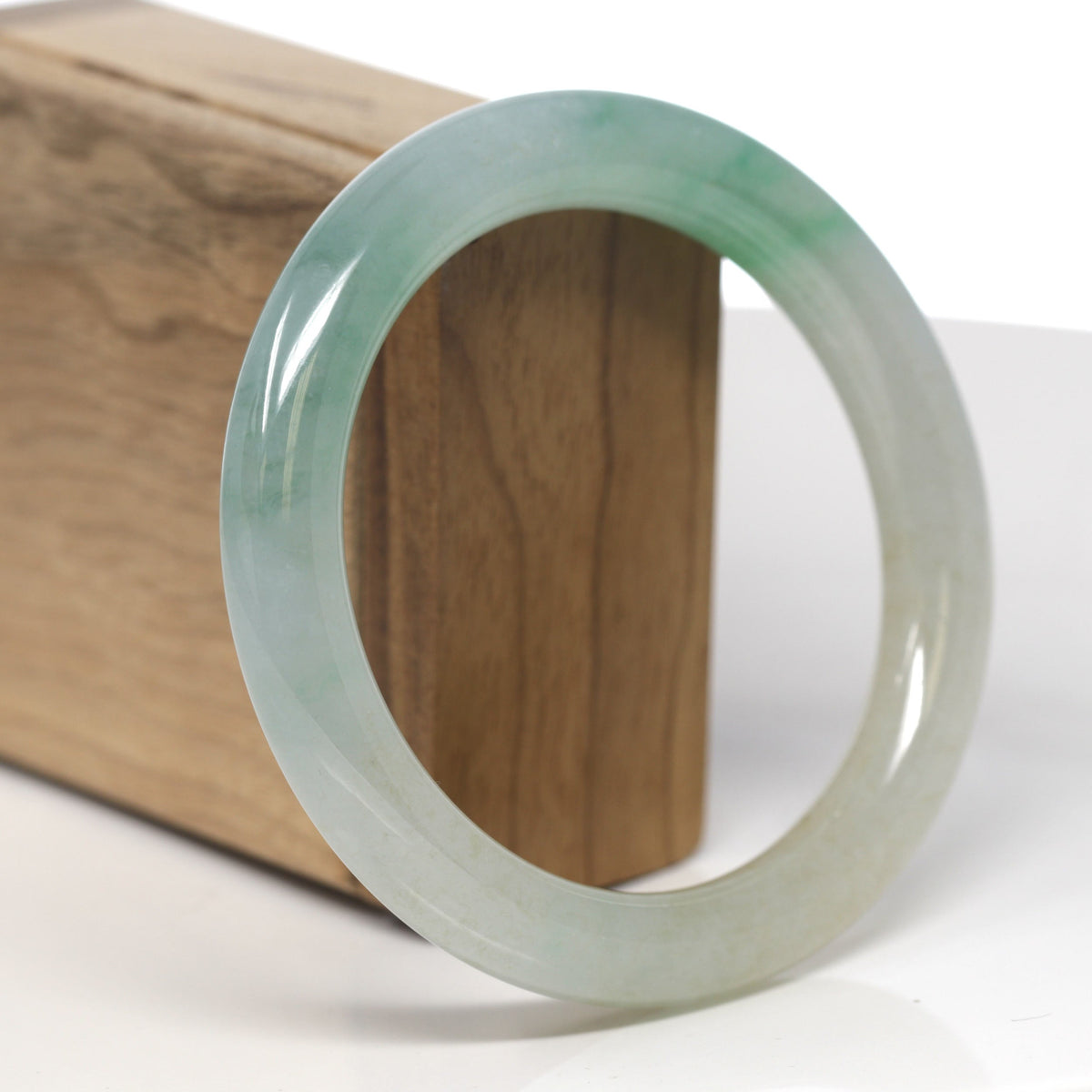 Icy Light Green & Apple-Green "Traditional Round" Jadeite Jade Bangle Bracelet (60.7mm) #TT204 GIA #1236435873