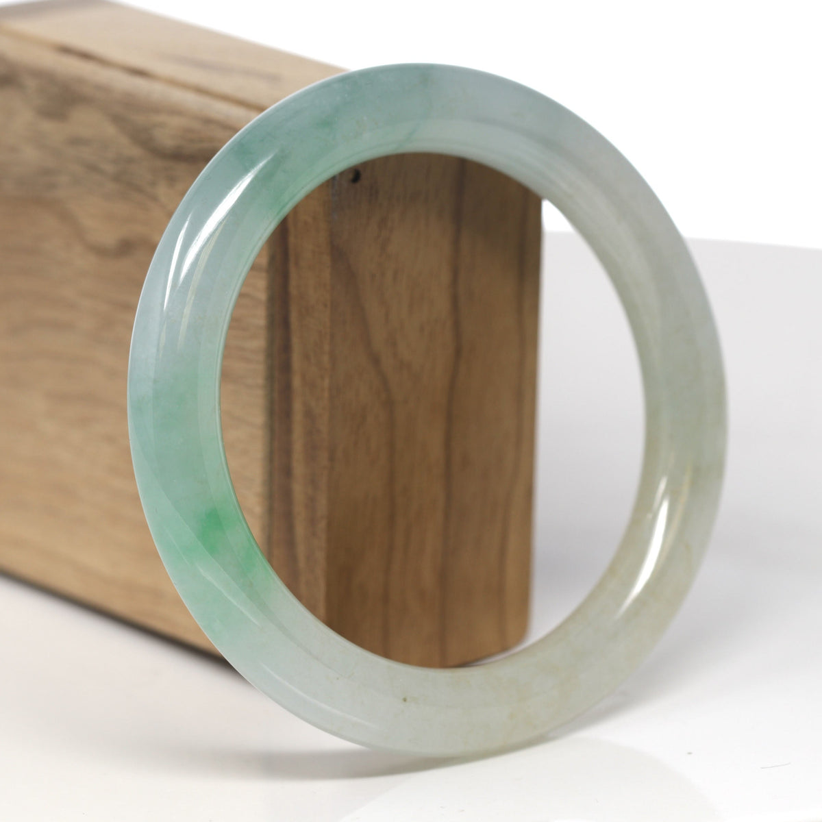 Icy Light Green & Apple-Green "Traditional Round" Jadeite Jade Bangle Bracelet (60.7mm) #TT204 GIA #1236435873