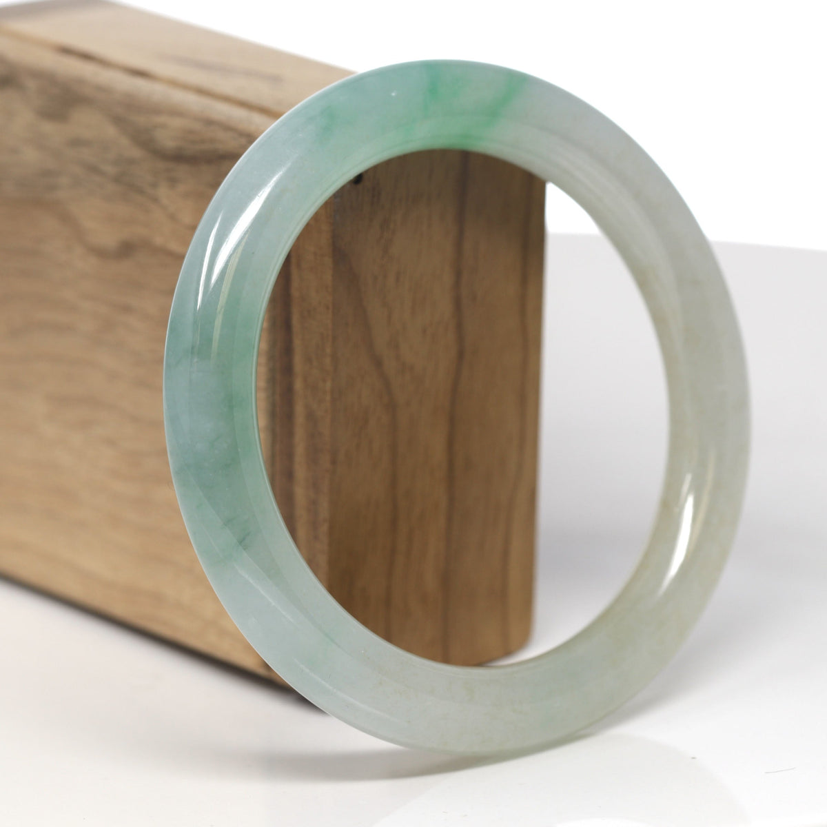 Icy Light Green & Apple-Green "Traditional Round" Jadeite Jade Bangle Bracelet (60.7mm) #TT204 GIA #1236435873