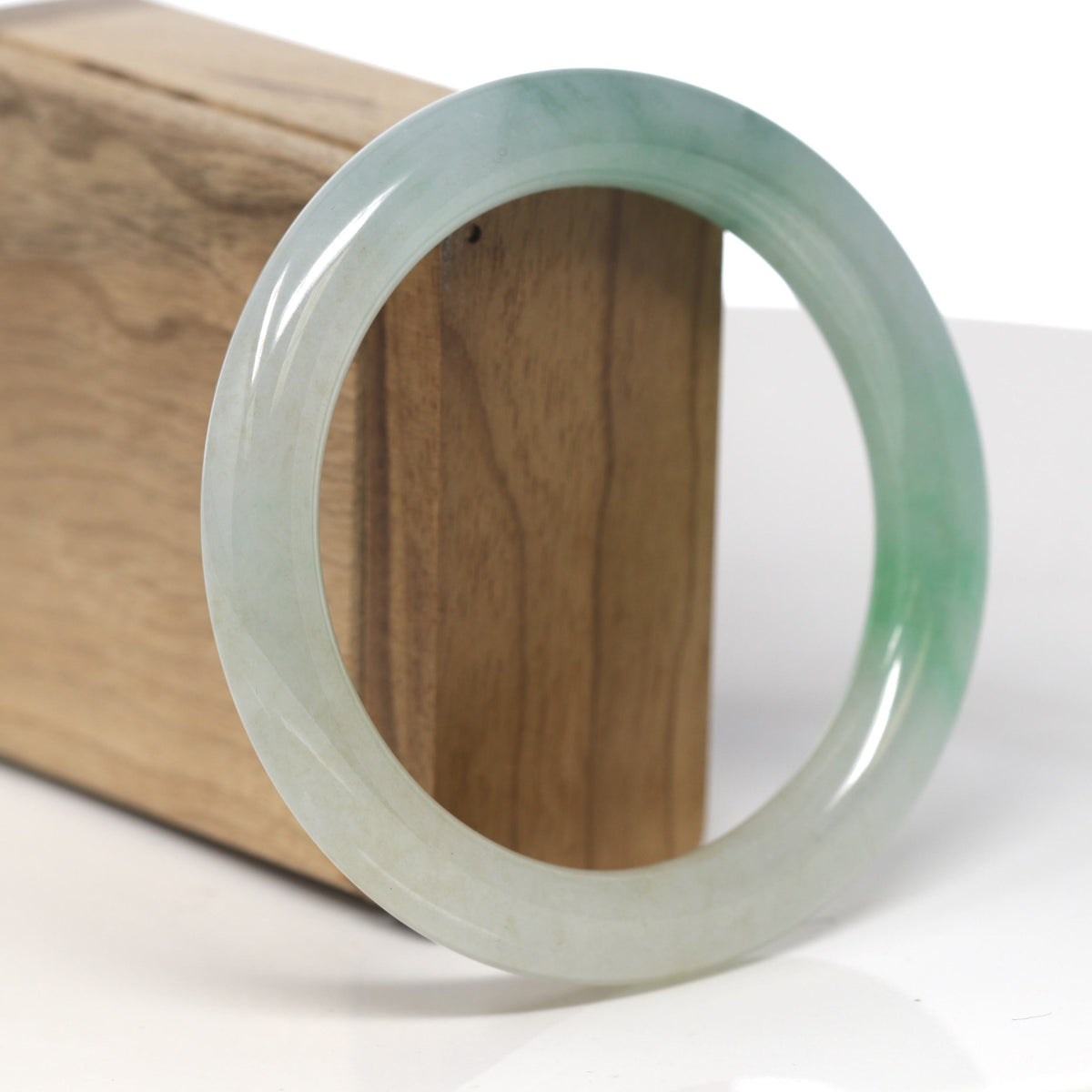 Icy Light Green & Apple-Green "Traditional Round" Jadeite Jade Bangle Bracelet (60.7mm) #TT204 GIA #1236435873