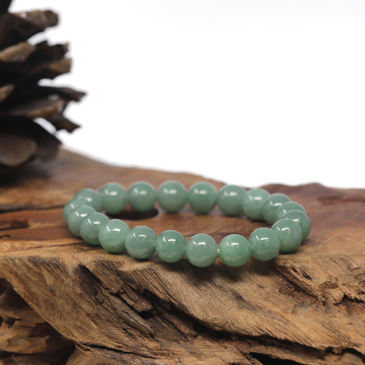 Natural Green Genuine Jadeite Jade Round Bead Bracelet (9mm)