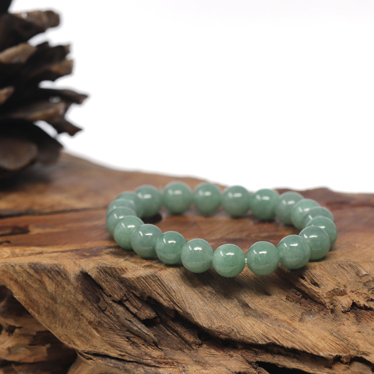 Natural Green Genuine Jadeite Jade Round Bead Bracelet (9mm)