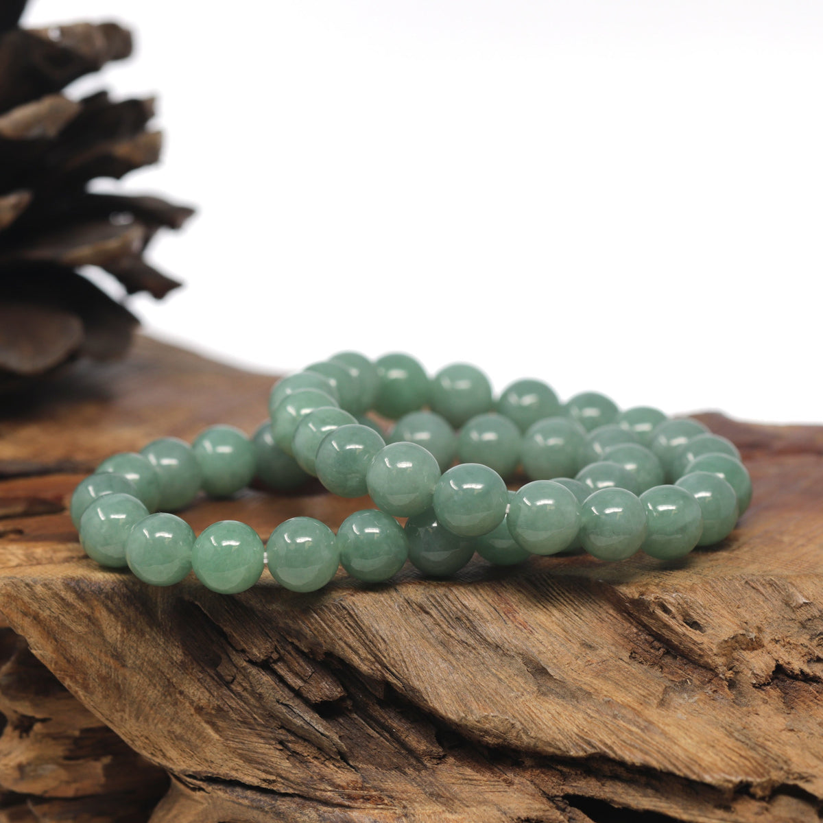 Natural Green Genuine Jadeite Jade Round Bead Bracelet (9mm)
