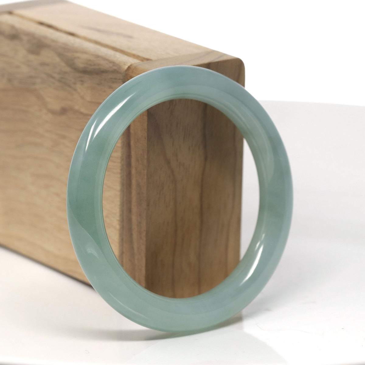 Light Icy Oil-Green "Traditional Round" Jadeite Jade Bangle Bracelet (53.2mm) #TT236