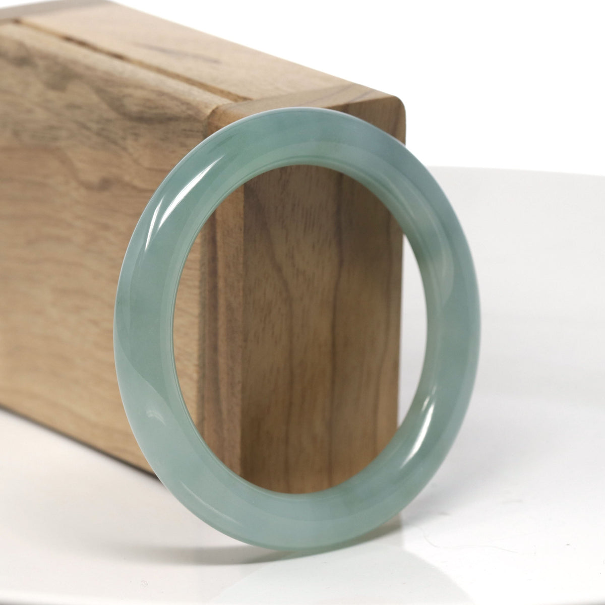 Light Icy Oil-Green "Traditional Round" Jadeite Jade Bangle Bracelet (53.2mm) #TT236