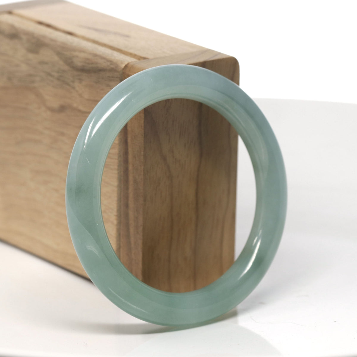 Light Icy Oil-Green "Traditional Round" Jadeite Jade Bangle Bracelet (53.2mm) #TT236