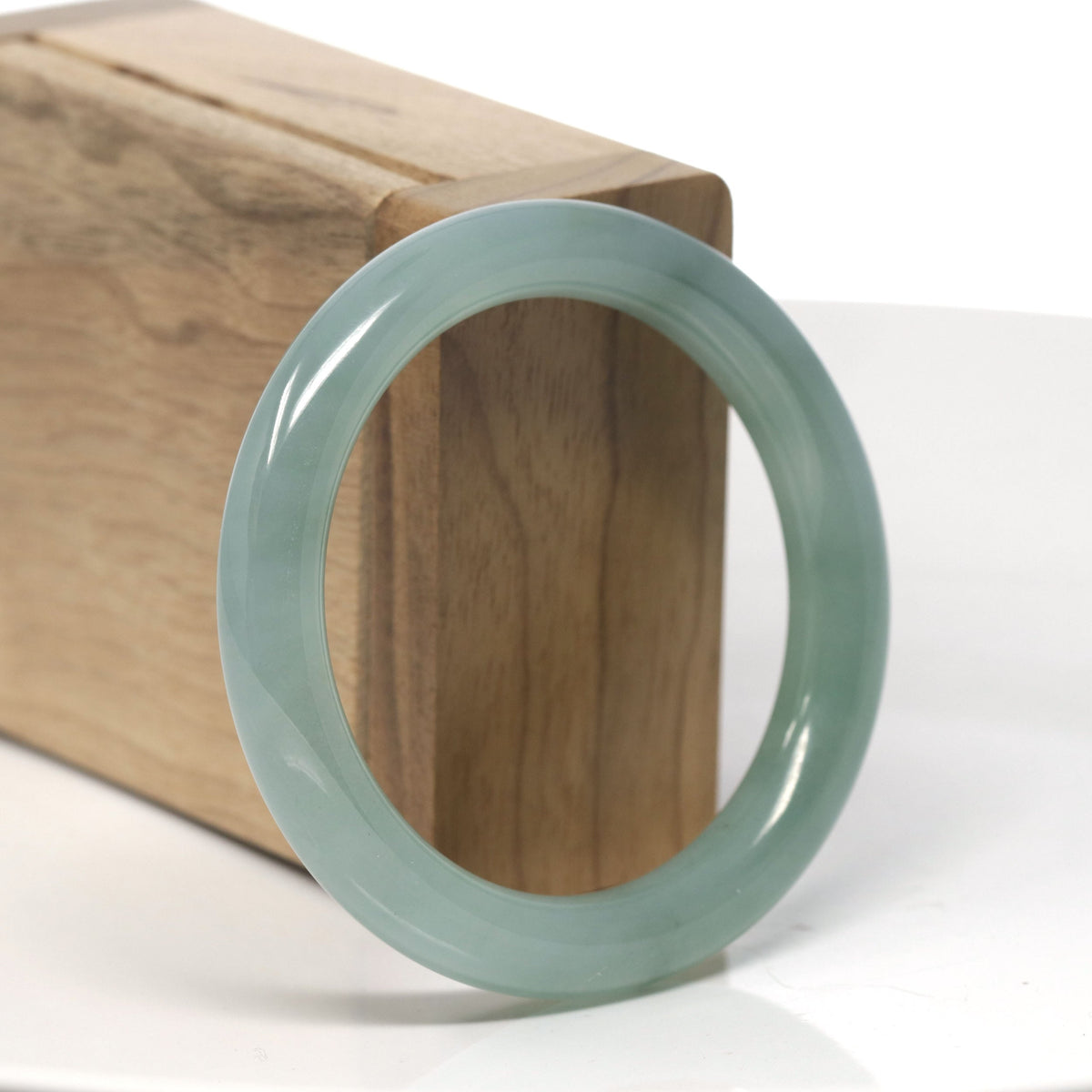 Light Icy Oil-Green "Traditional Round" Jadeite Jade Bangle Bracelet (53.2mm) #TT236