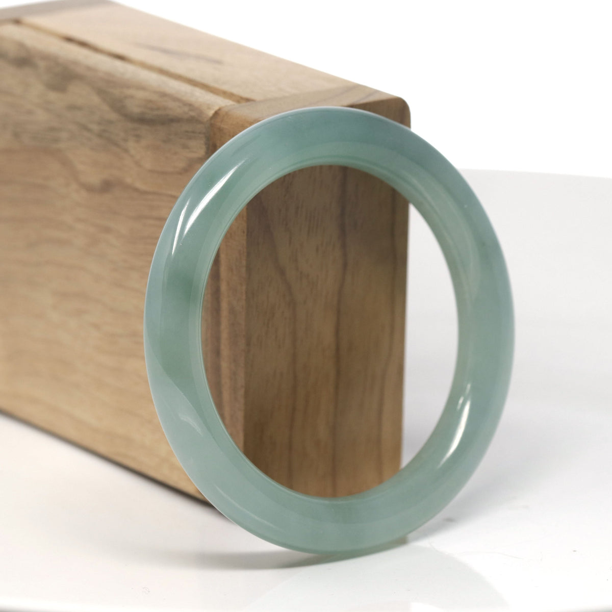 Light Icy Oil-Green "Traditional Round" Jadeite Jade Bangle Bracelet (53.2mm) #TT236