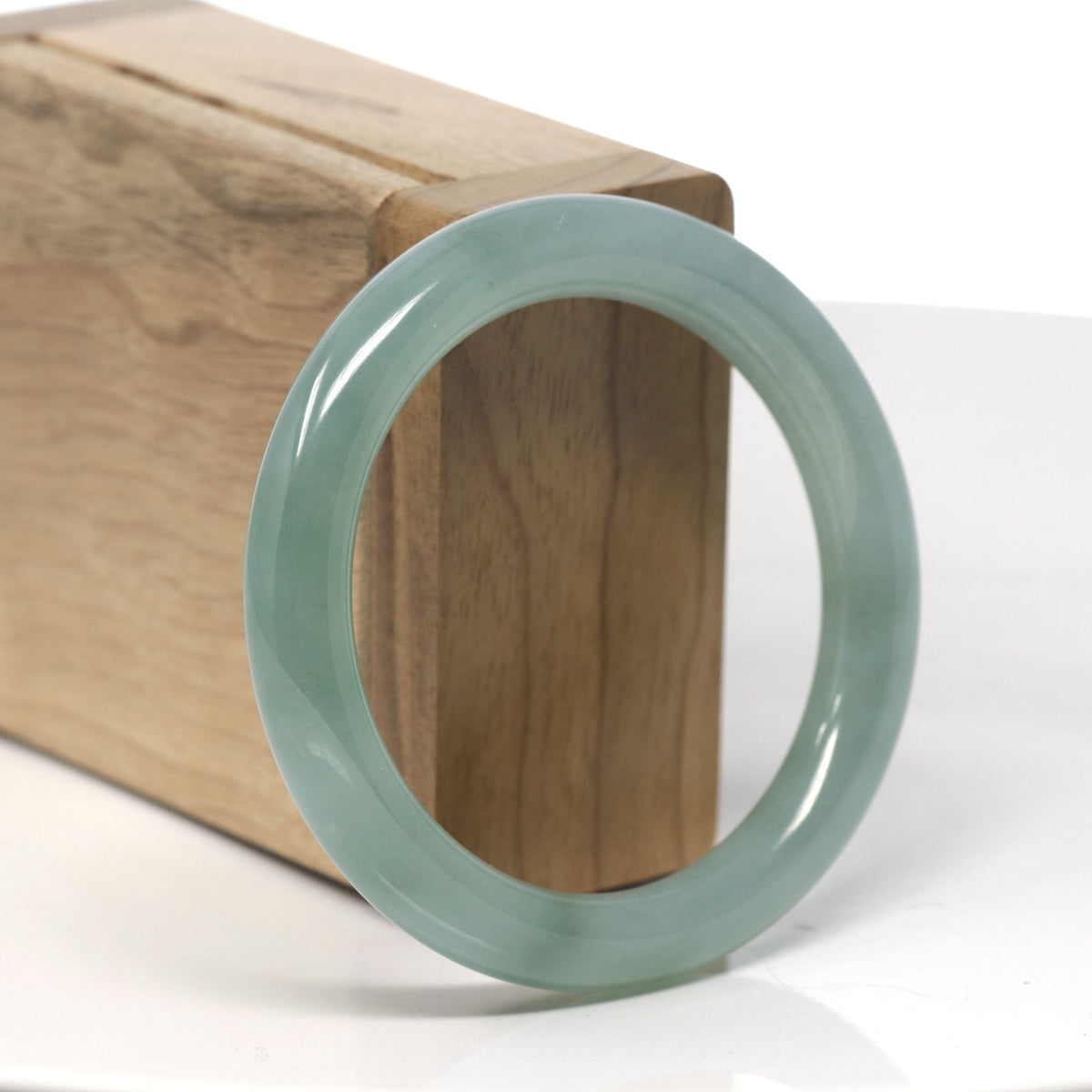 Light Icy Oil-Green "Traditional Round" Jadeite Jade Bangle Bracelet (53.2mm) #TT236