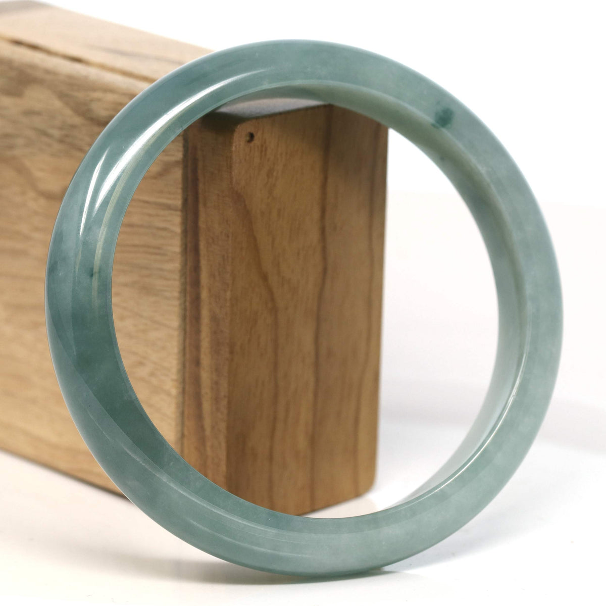 "Half Round" Blue-Green Jadeite Jade Bangle Bracelet (66.78 mm) #T396