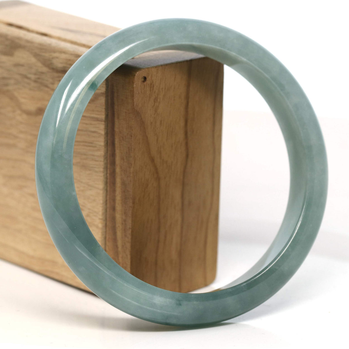"Half Round" Blue-Green Jadeite Jade Bangle Bracelet (66.78 mm) #T396