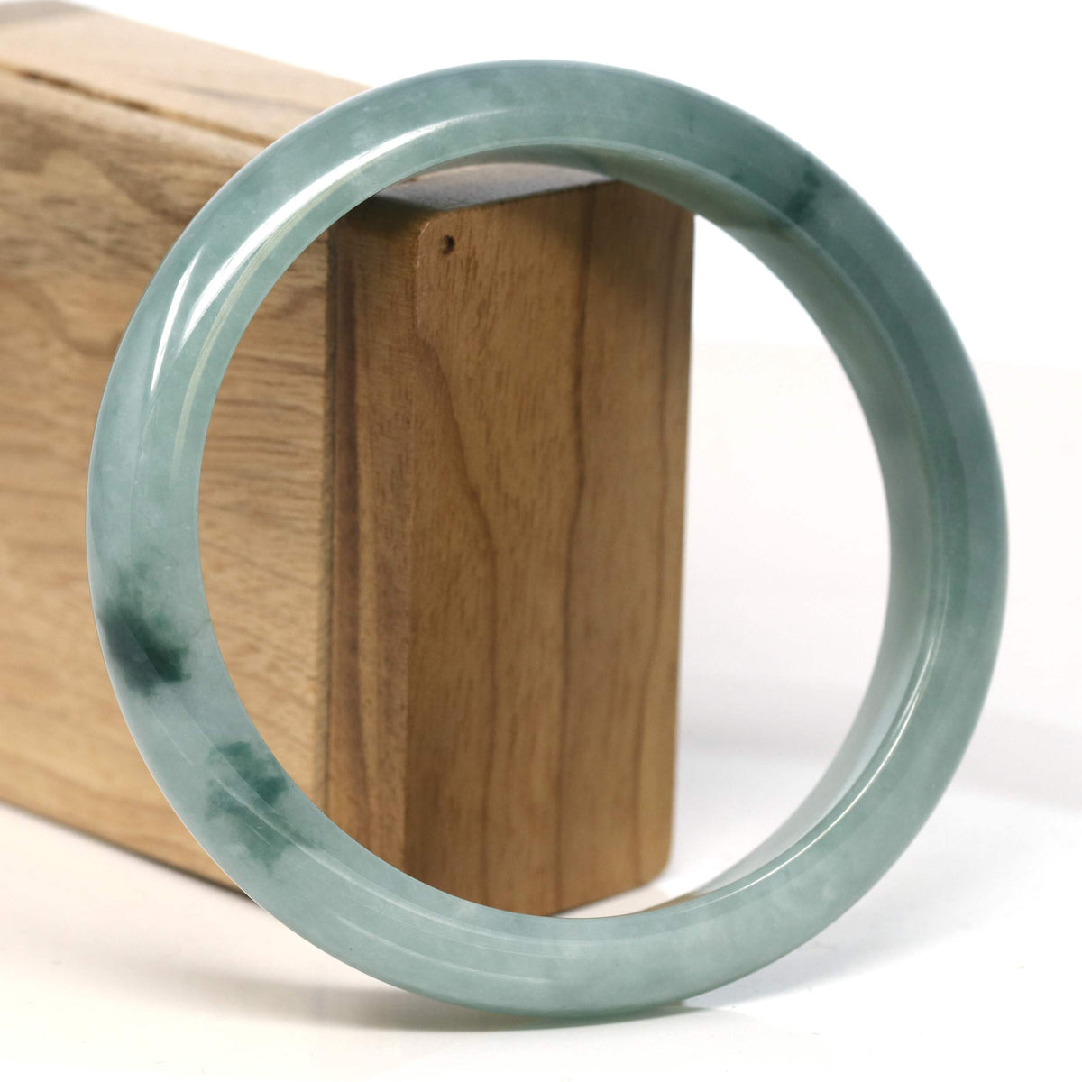 "Half Round" Blue-Green Jadeite Jade Bangle Bracelet (66.78 mm) #T396