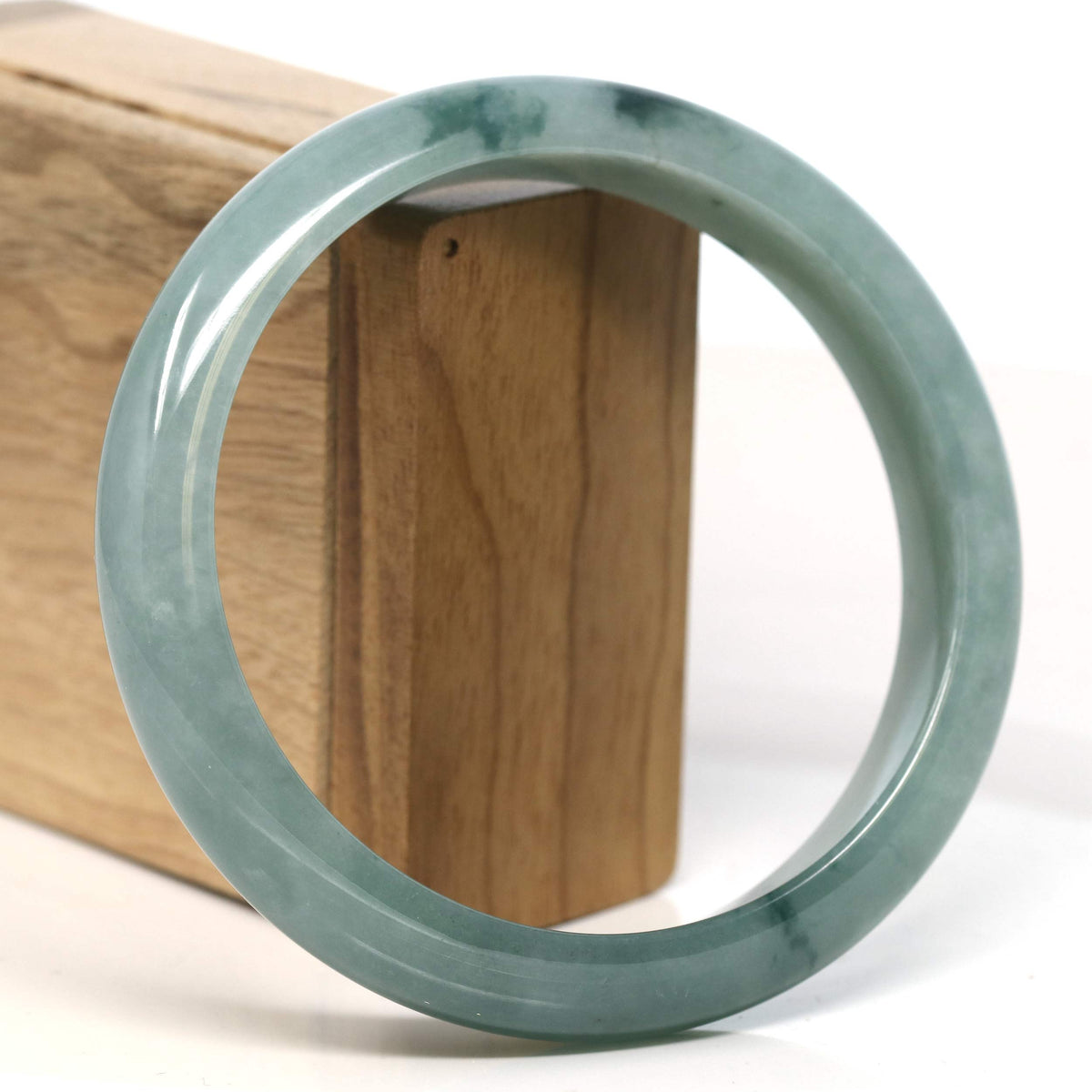"Half Round" Blue-Green Jadeite Jade Bangle Bracelet (66.78 mm) #T396