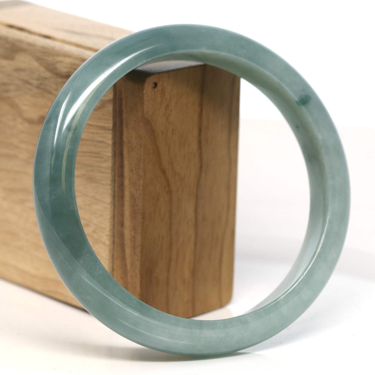 "Half Round" Blue-Green Jadeite Jade Bangle Bracelet (66.78 mm) #T396