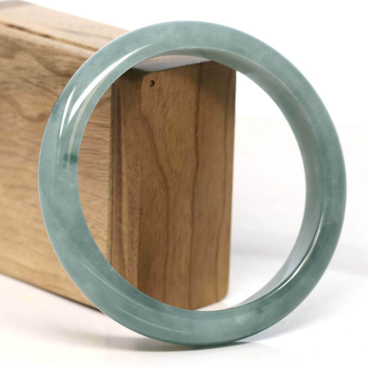 "Half Round" Blue-Green Jadeite Jade Bangle Bracelet (66.78 mm) #T396