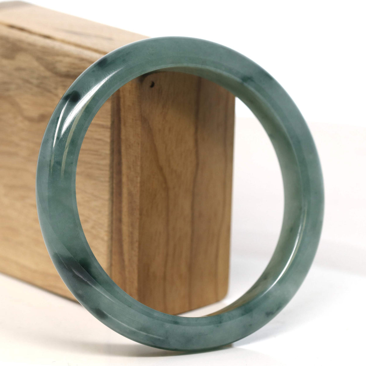 "Half Round" Blue-Green Jadeite Jade Bangle Bracelet (63.45 mm) #T398