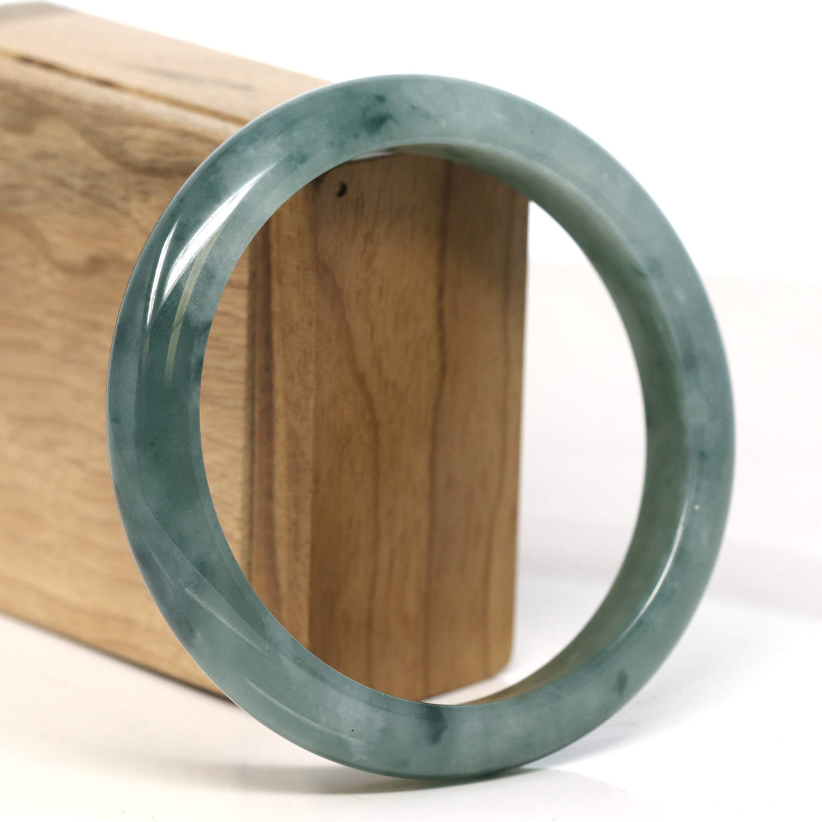 "Half Round" Blue-Green Jadeite Jade Bangle Bracelet (63.45 mm) #T398