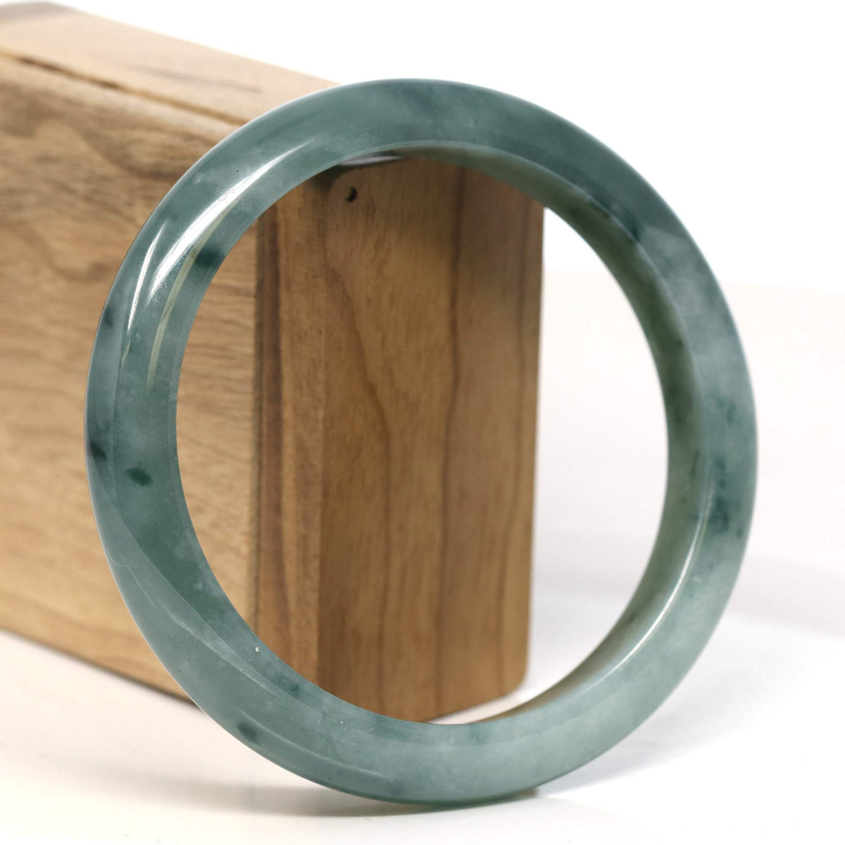 "Half Round" Blue-Green Jadeite Jade Bangle Bracelet (63.45 mm) #T398