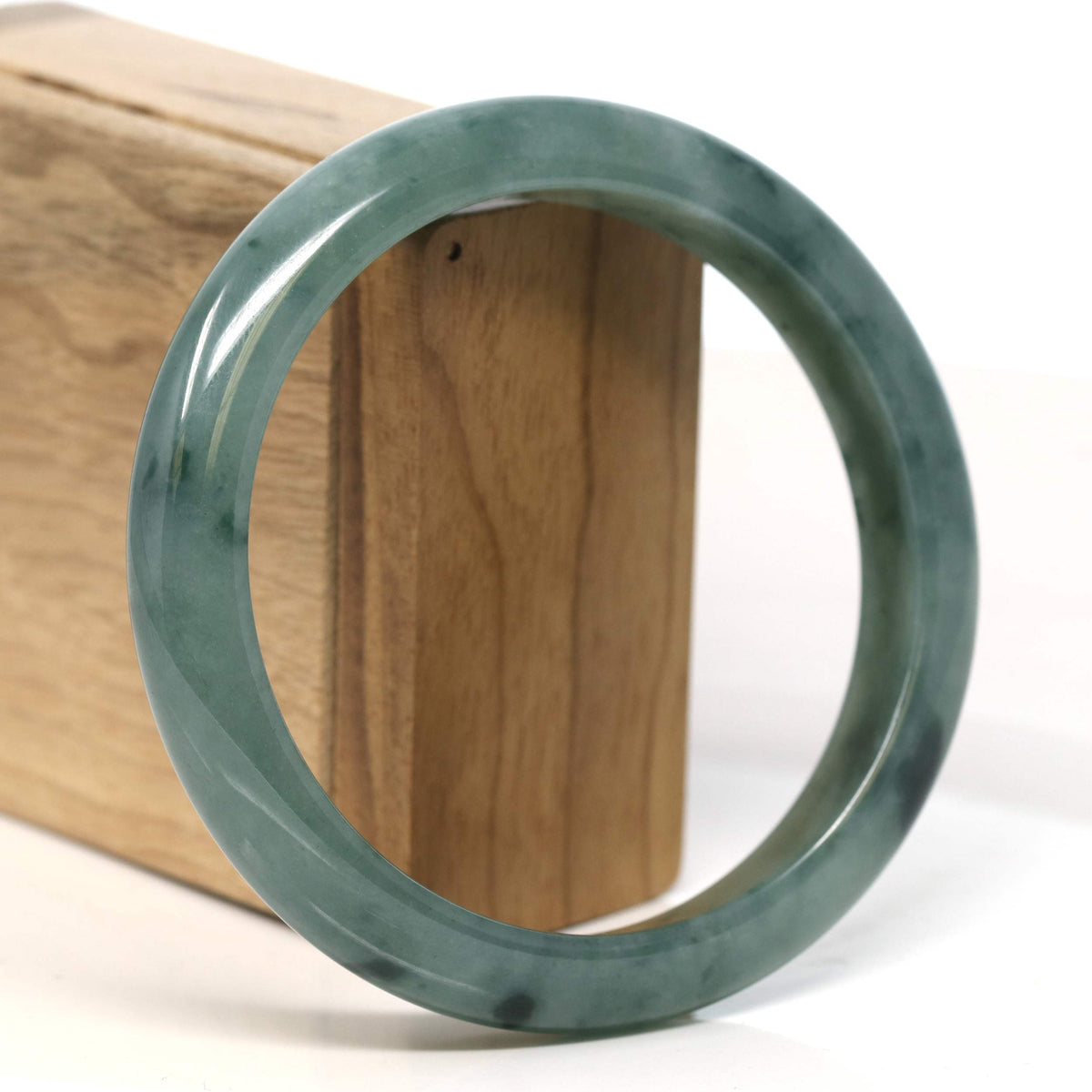 "Half Round" Blue-Green Jadeite Jade Bangle Bracelet (63.45 mm) #T398