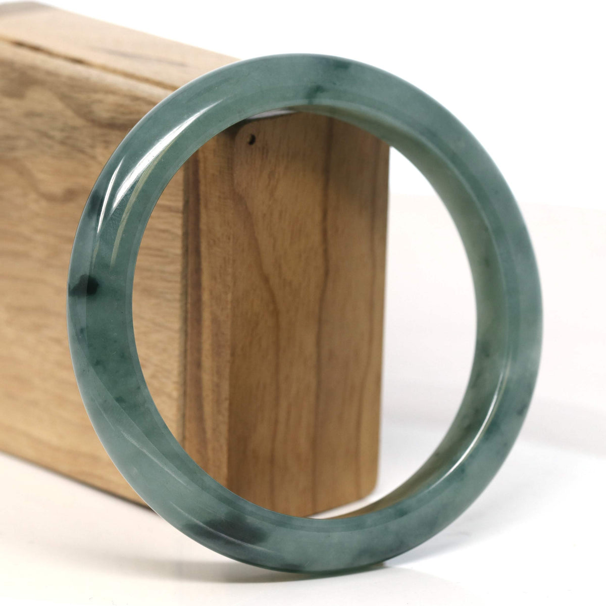 "Half Round" Blue-Green Jadeite Jade Bangle Bracelet (63.45 mm) #T398