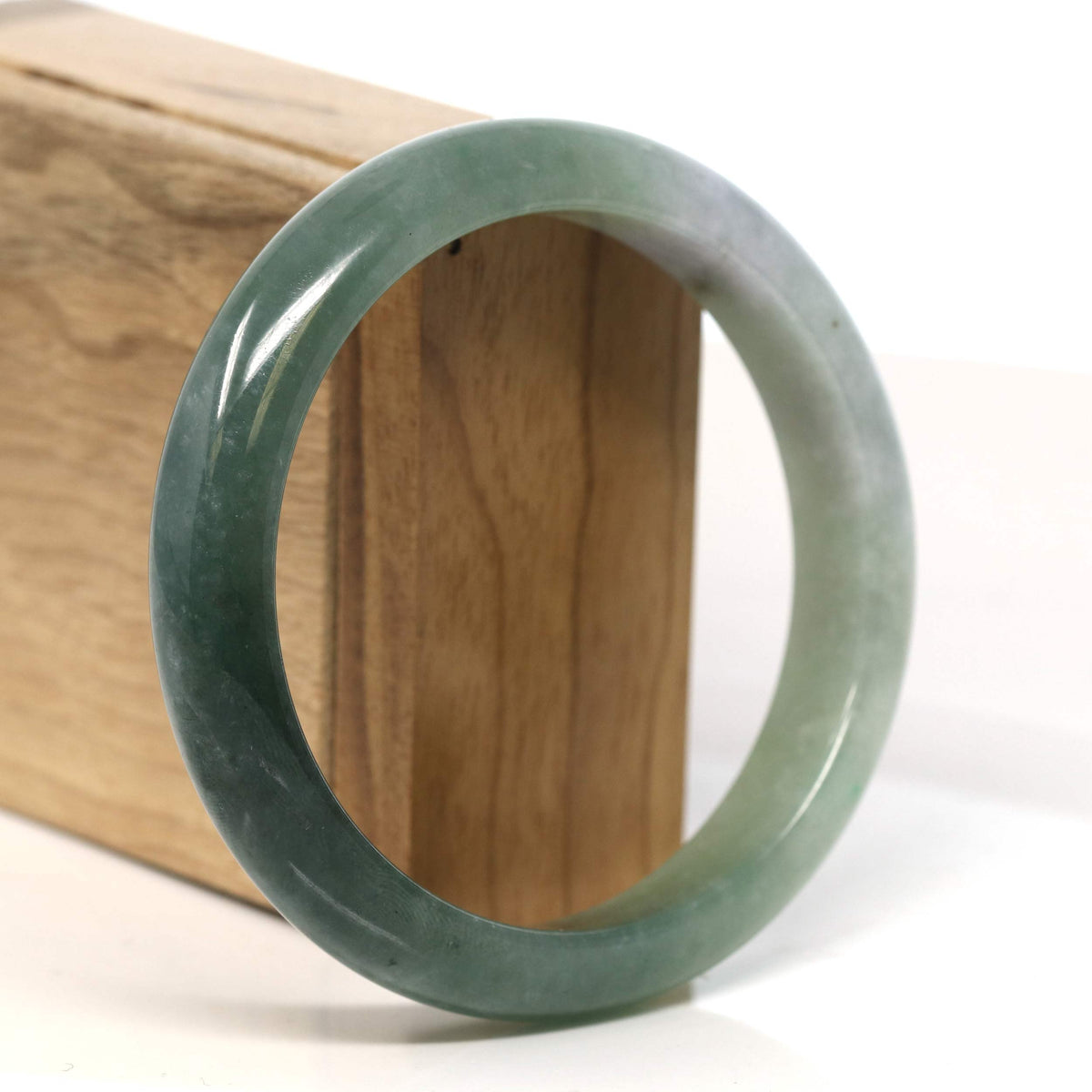 "Half Round"  Light Green Jadeite Jade Bangle Bracelet (60.9 mm) #T418