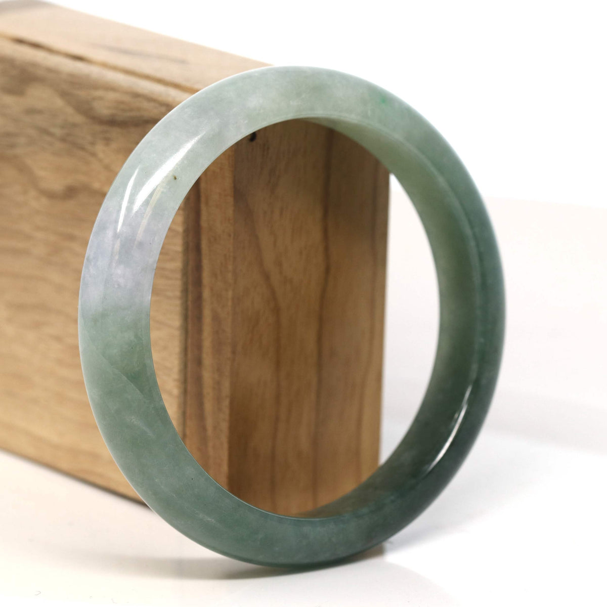 "Half Round"  Light Green Jadeite Jade Bangle Bracelet (60.9 mm) #T418