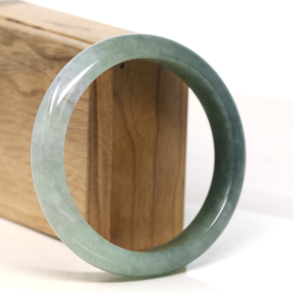 "Half Round"  Light Green Jadeite Jade Bangle Bracelet (60.9 mm) #T418
