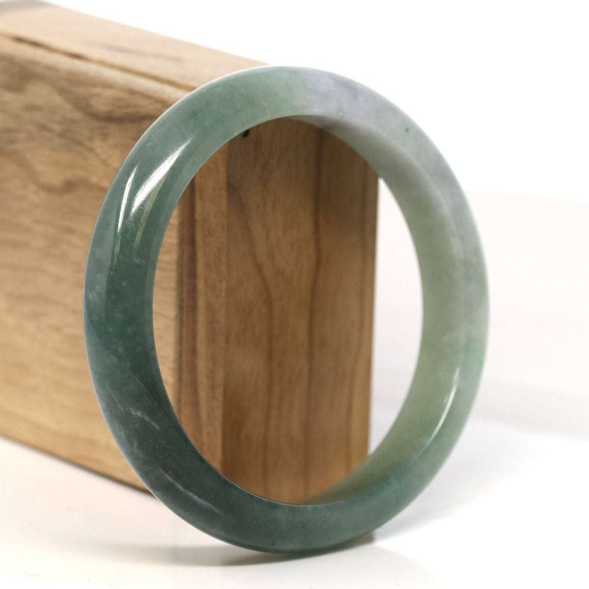 "Half Round"  Light Green Jadeite Jade Bangle Bracelet (60.9 mm) #T418