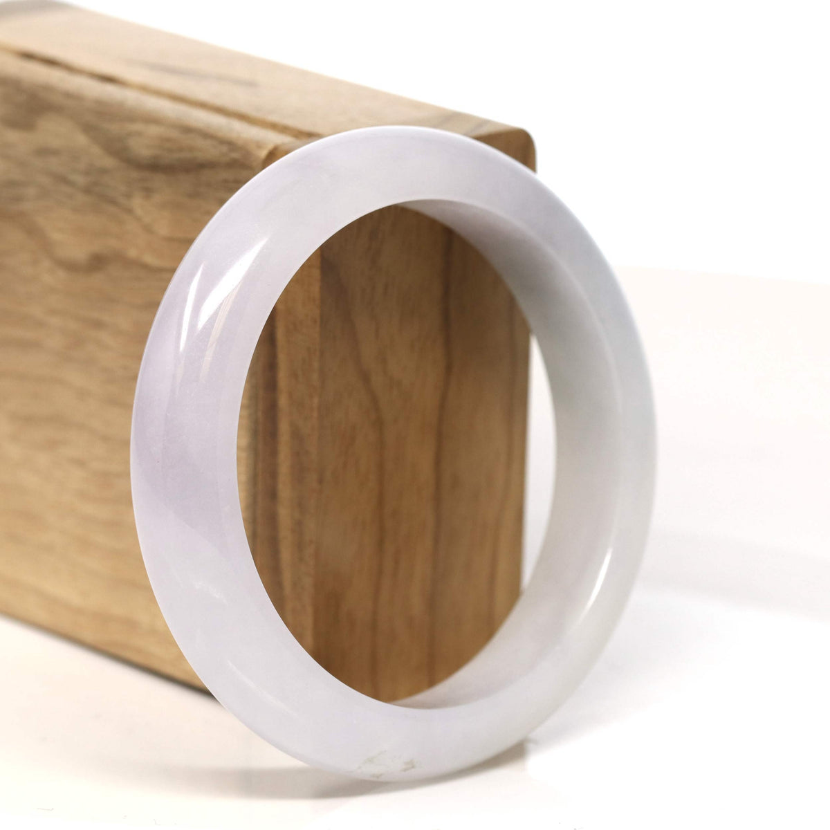 "Half Round" Light Lavender Jadeite Jade Bangle Bracelet (56.6 mm) #T424