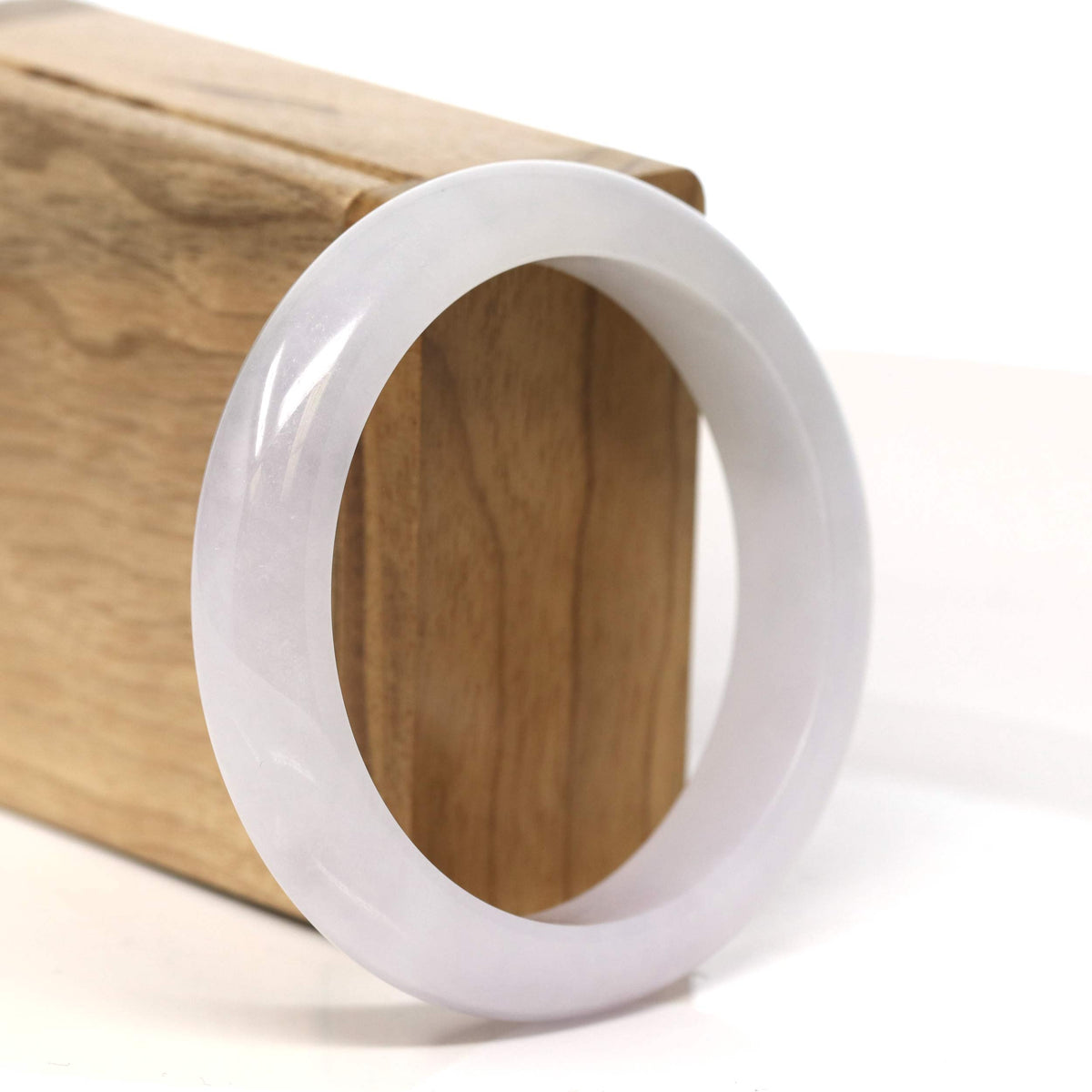 "Half Round" Light Lavender Jadeite Jade Bangle Bracelet (56.6 mm) #T424