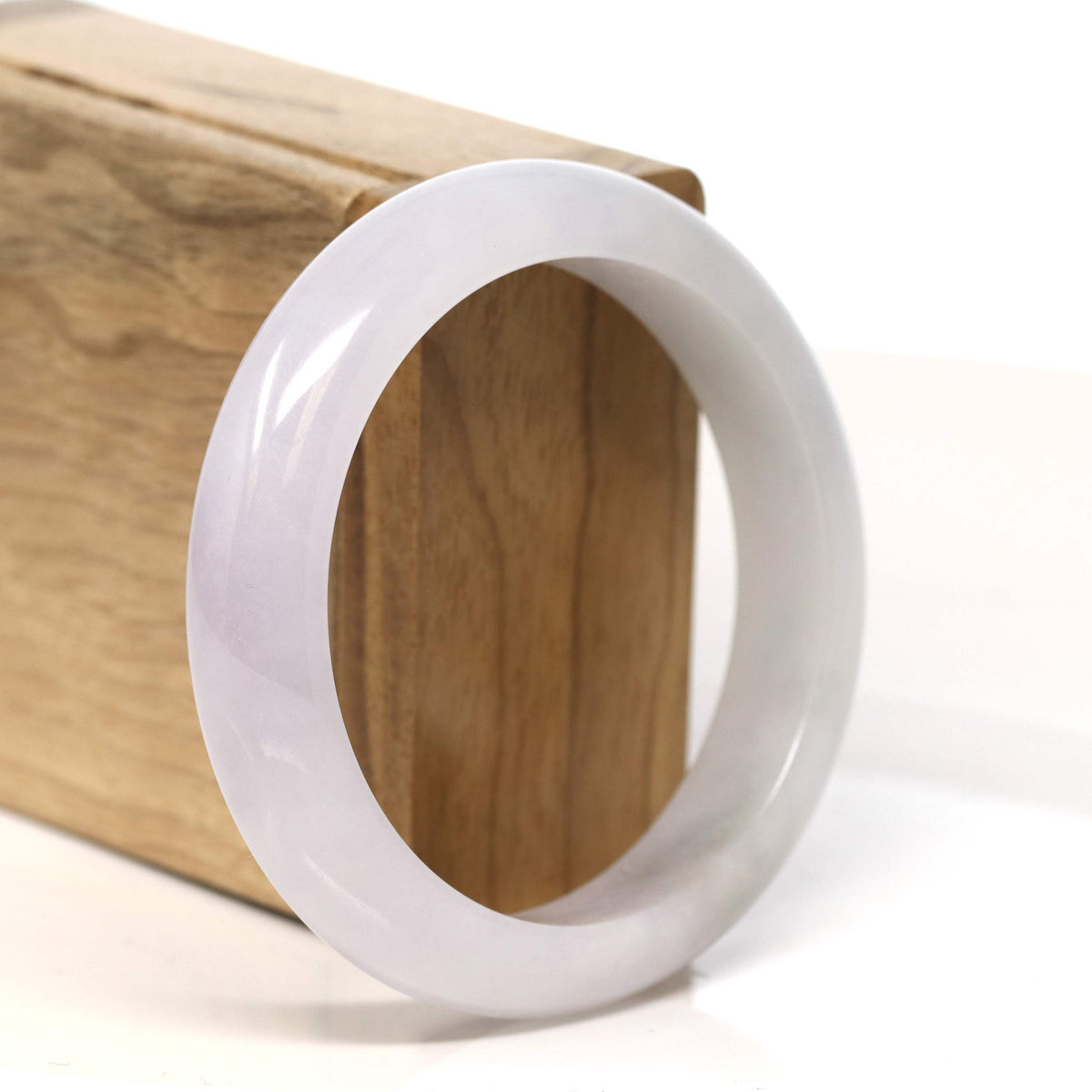 "Half Round" Light Lavender Jadeite Jade Bangle Bracelet (56.6 mm) #T424