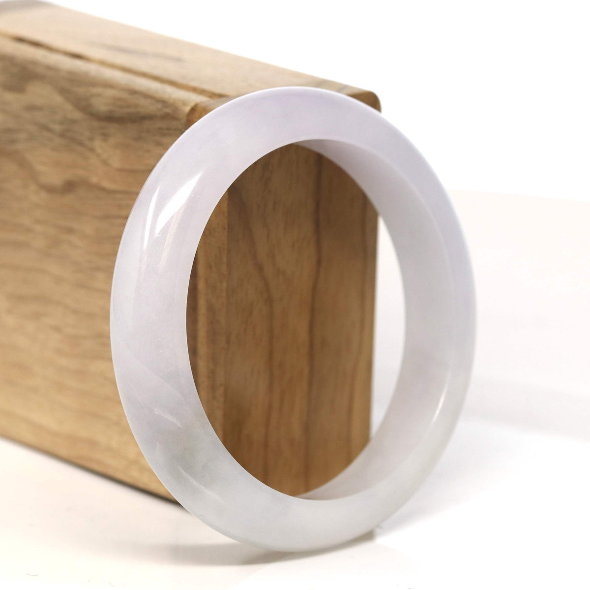 "Half Round" Light Lavender Jadeite Jade Bangle Bracelet (56.6 mm) #T424
