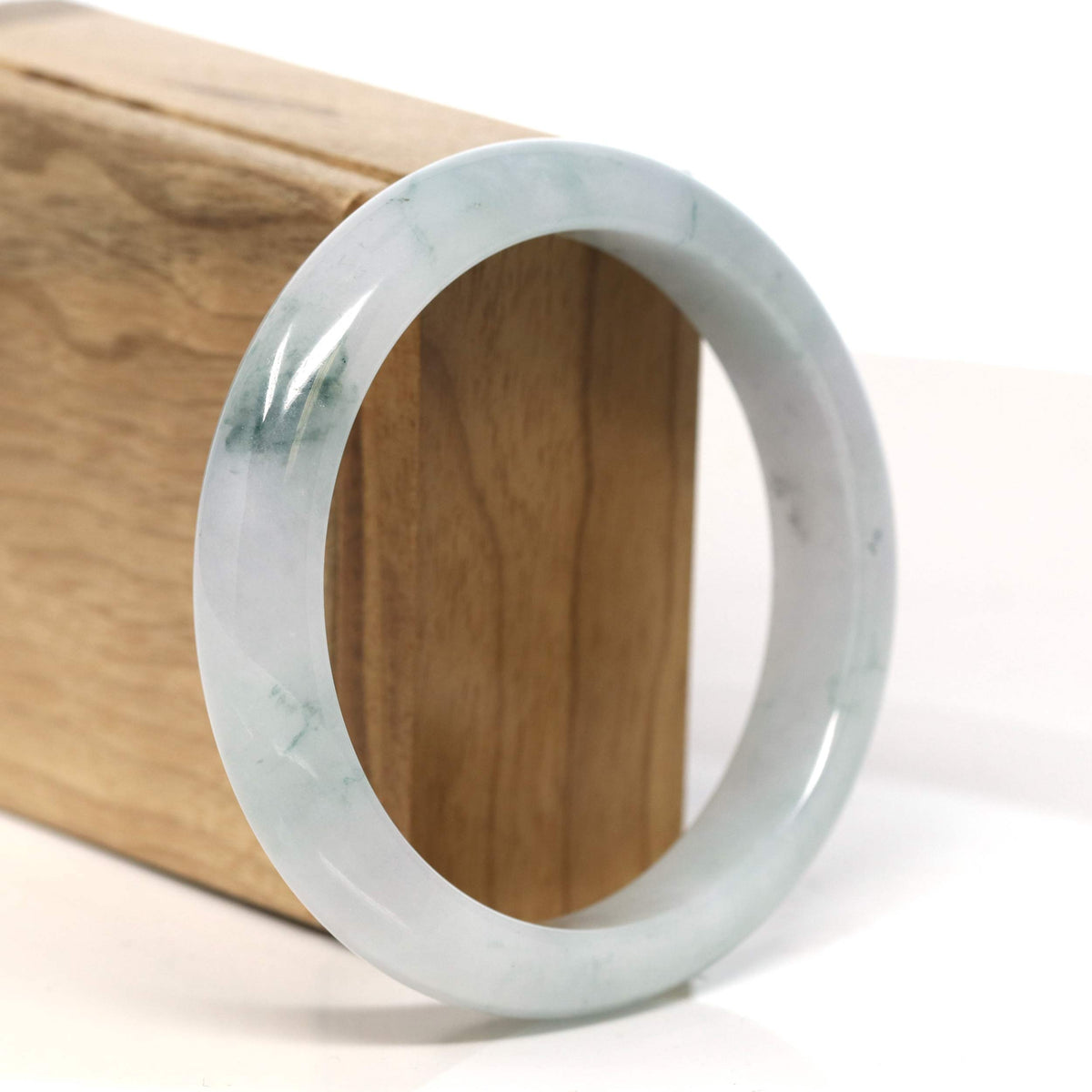 "Classic Princess Half Round" Blue- Green Jadeite Jade Bangle (59.2 mm) #T410