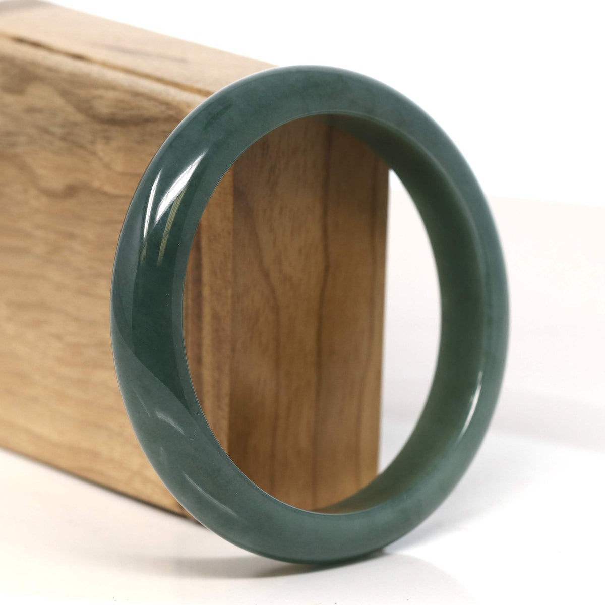 "Half Round"  Light Green Jadeite Jade Bangle Bracelet (61 mm) #T449