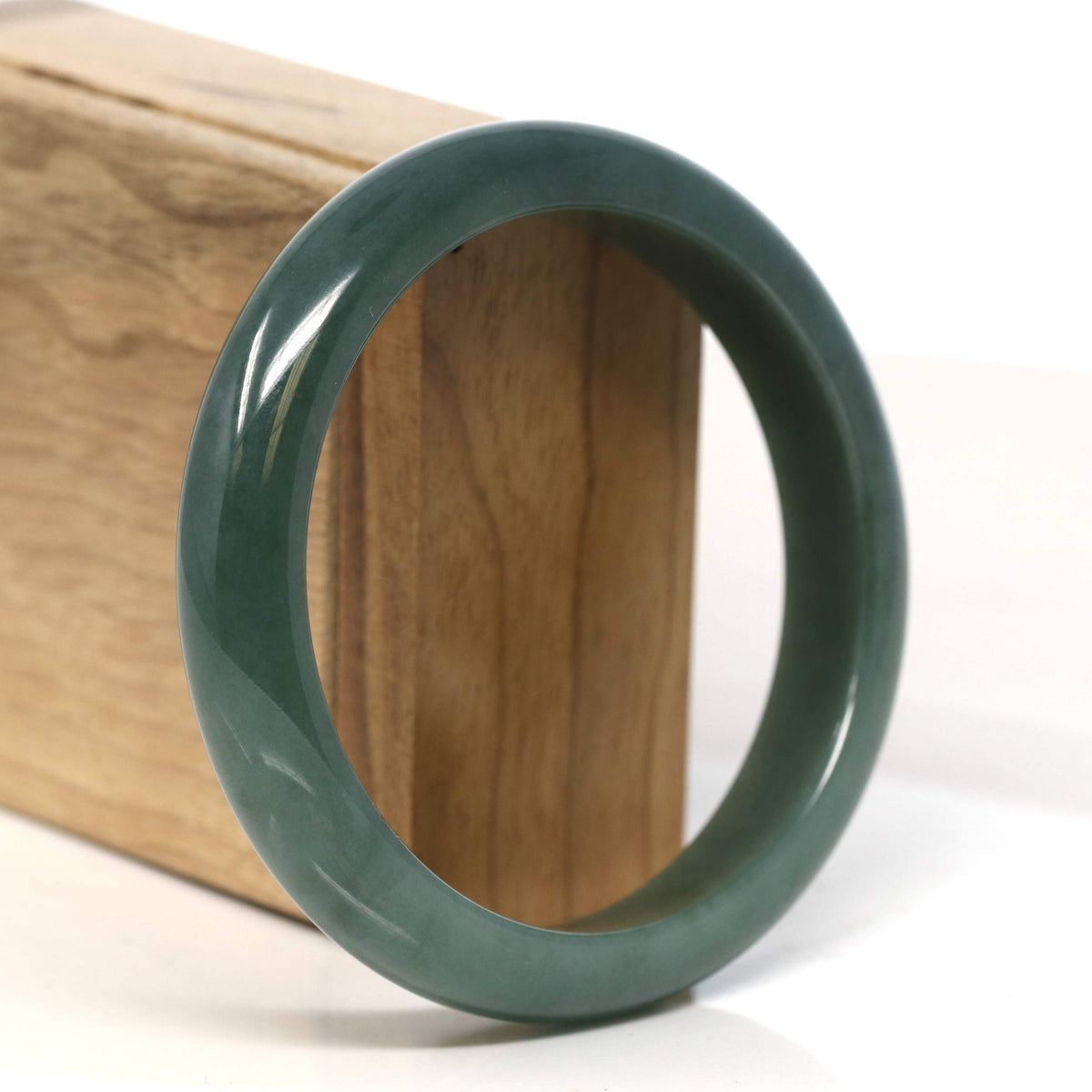 "Half Round"  Light Green Jadeite Jade Bangle Bracelet (61 mm) #T449
