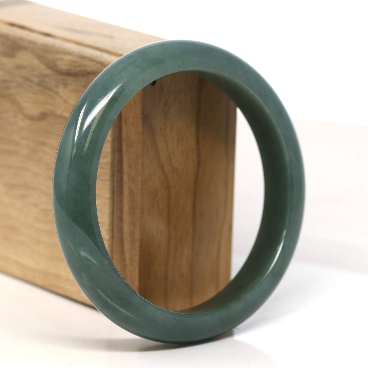 "Half Round"  Light Green Jadeite Jade Bangle Bracelet (61 mm) #T449