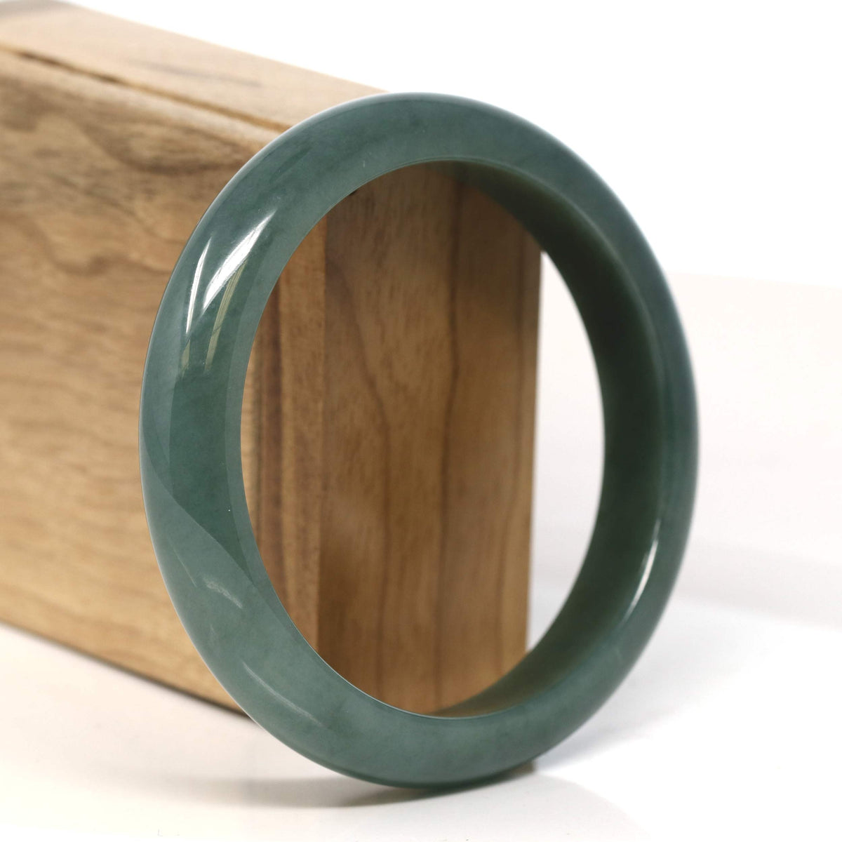 "Half Round"  Light Green Jadeite Jade Bangle Bracelet (61 mm) #T449