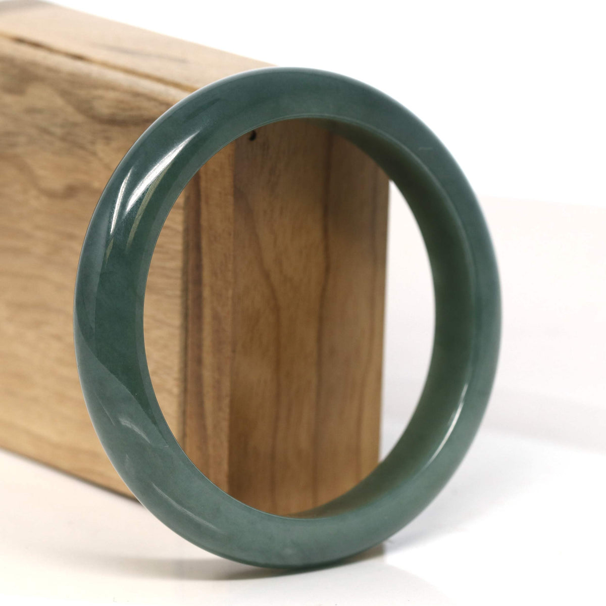 "Half Round"  Light Green Jadeite Jade Bangle Bracelet (61 mm) #T449