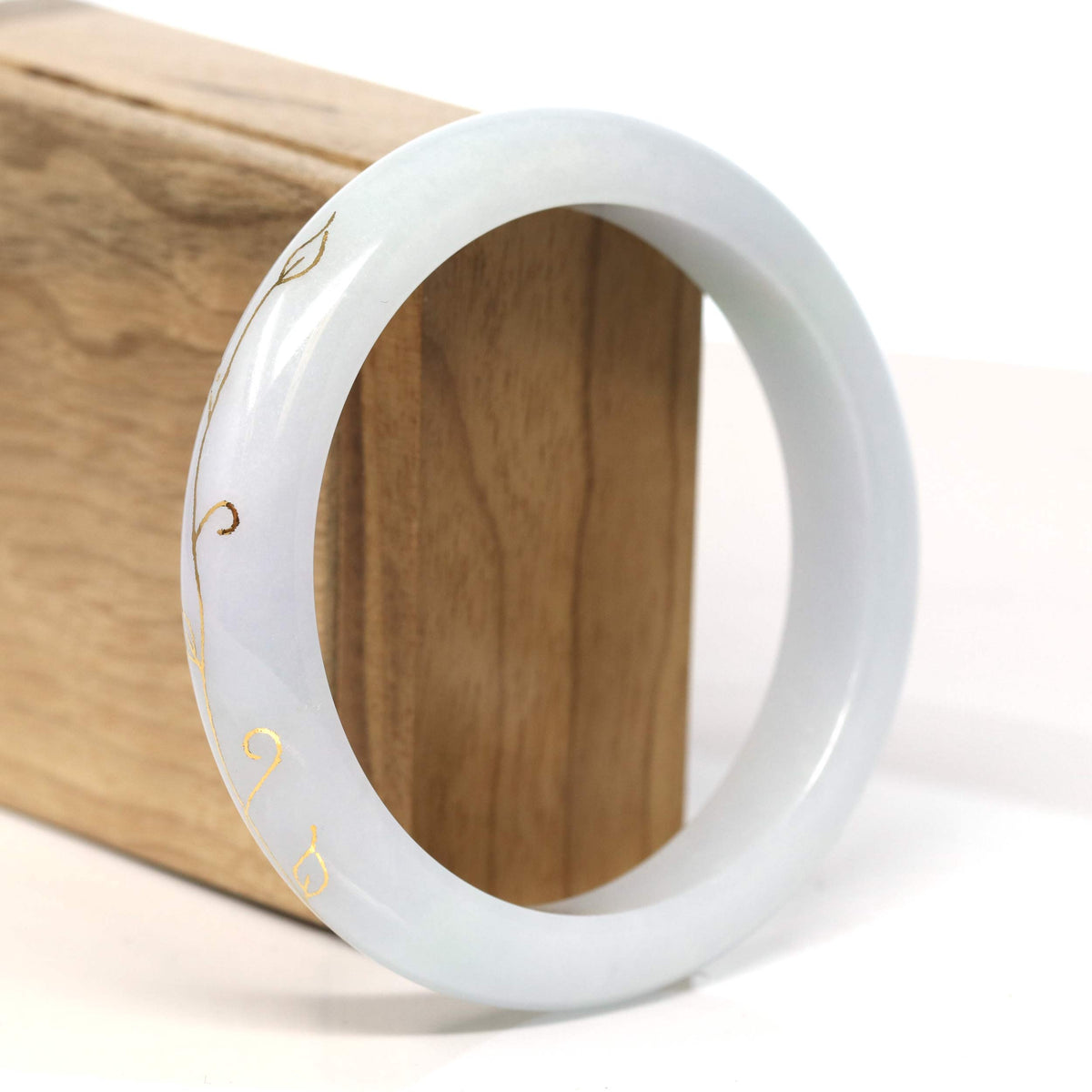 "Half Round" 18k Inlay Lavender & Green Jadeite Jade Bangle Bracelet (60.6 mm) #T459
