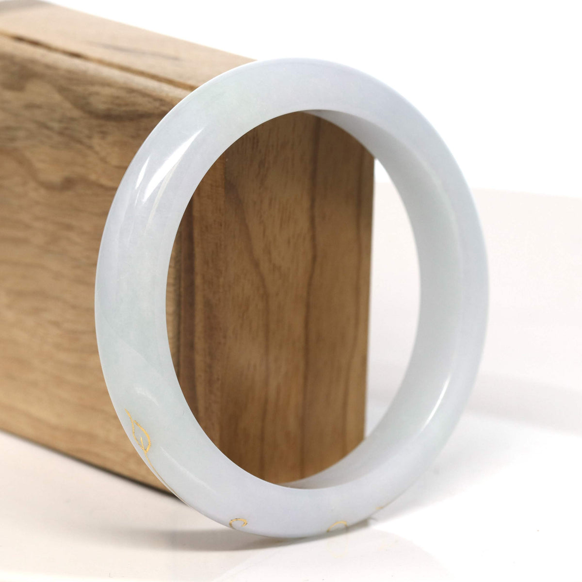 "Half Round" 18k Inlay Lavender & Green Jadeite Jade Bangle Bracelet (60.6 mm) #T459