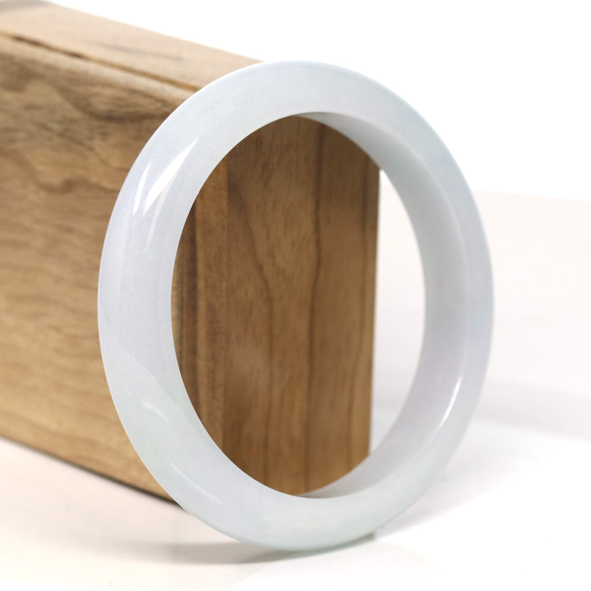 "Half Round" 18k Inlay Lavender & Green Jadeite Jade Bangle Bracelet (60.6 mm) #T459
