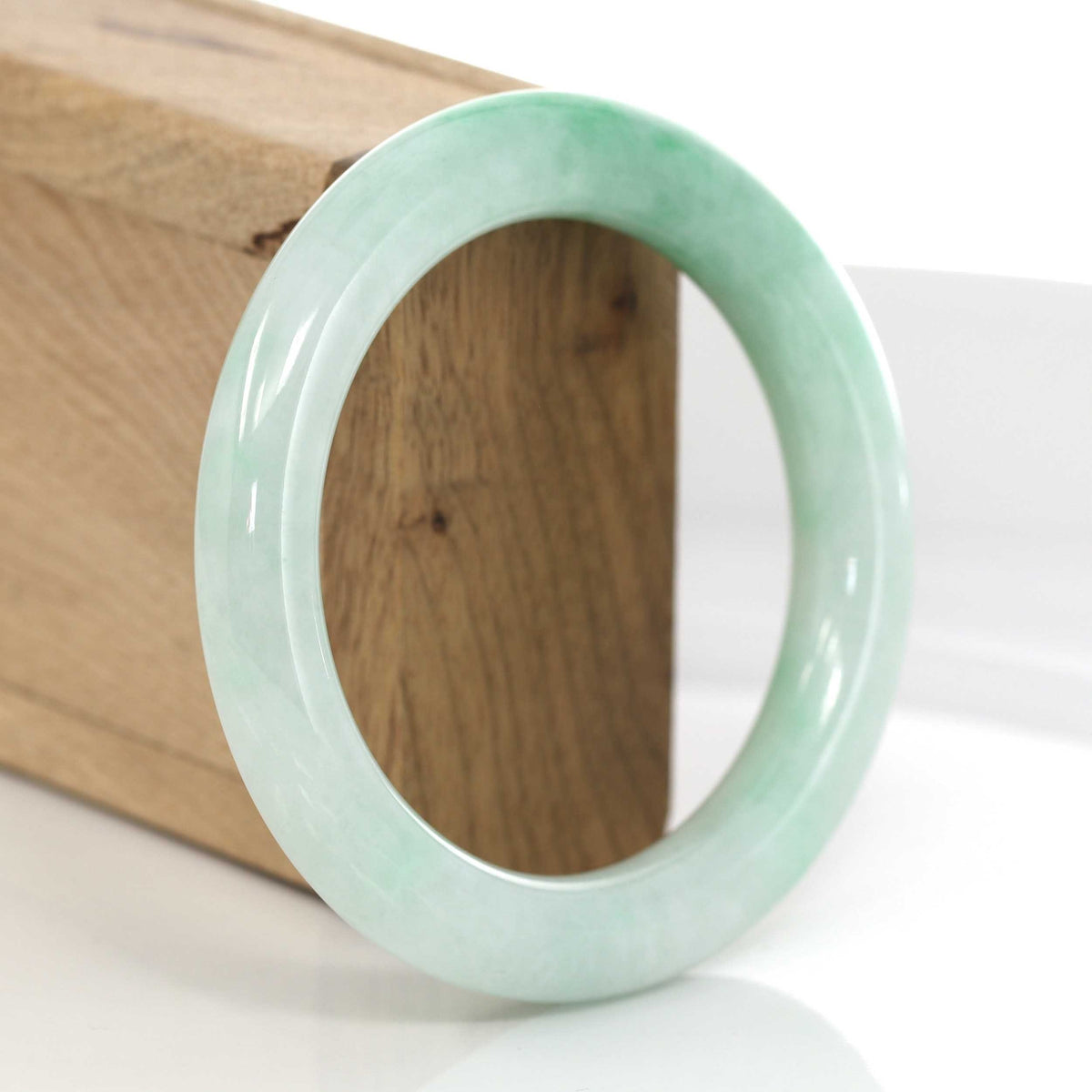 White- Green Genuine Burmese Jadeite Jade Round Bangle Bracelet (55.69 mm) #620