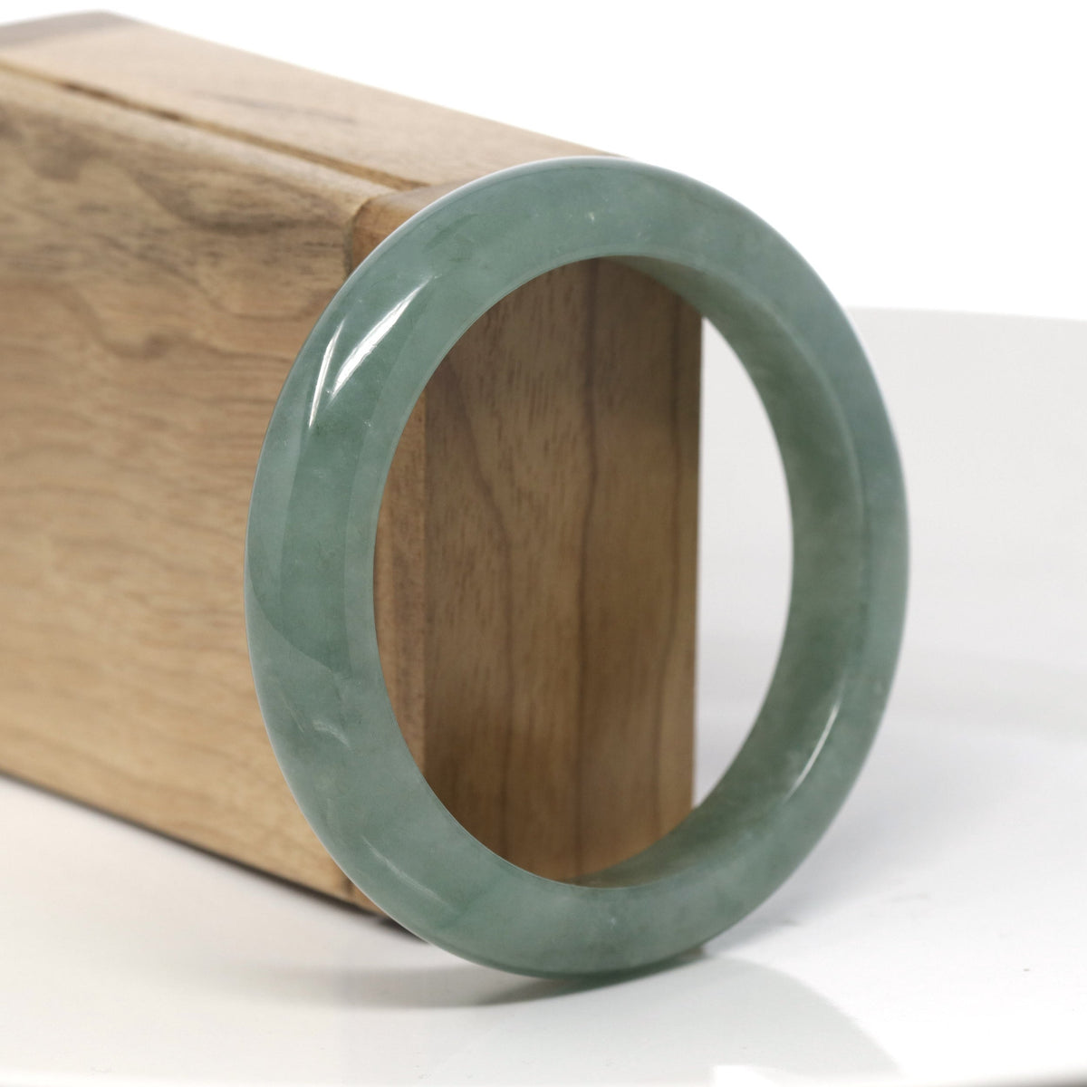 Oil-Green Jadeite Jade "Half Round" Bangle Bracelet (56.5mm) #TT286