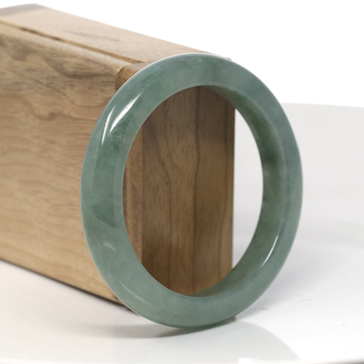 Oil-Green Jadeite Jade "Half Round" Bangle Bracelet (56.5mm) #TT286