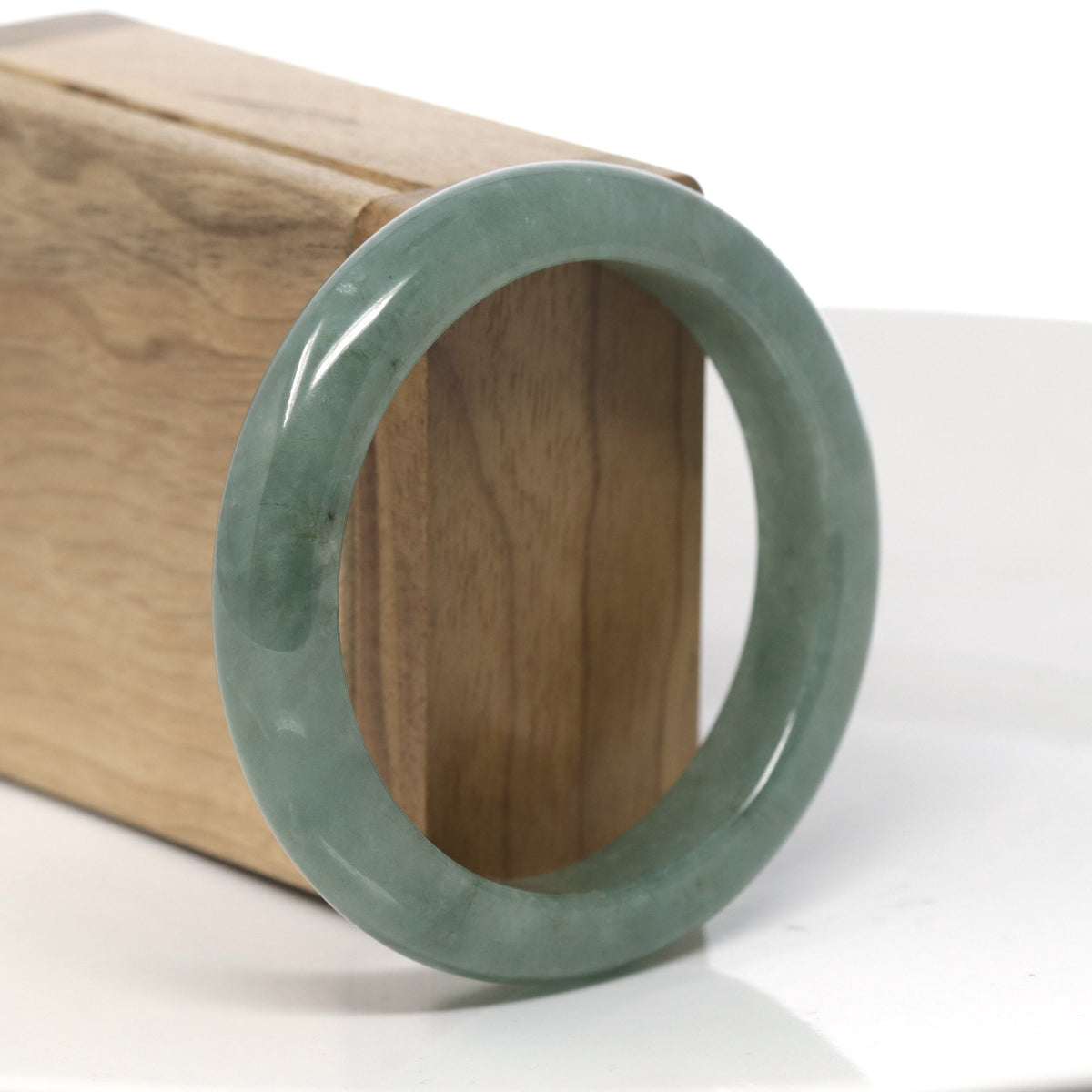 Oil-Green Jadeite Jade "Half Round" Bangle Bracelet (56.5mm) #TT286
