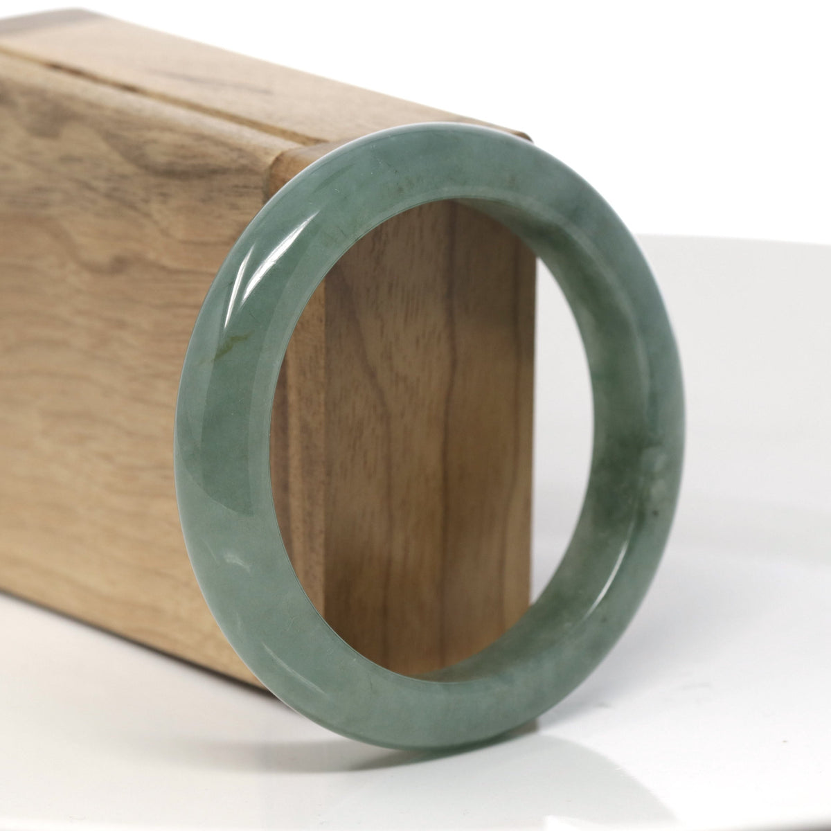 Oil-Green Jadeite Jade "Half Round" Bangle Bracelet (56.5mm) #TT286