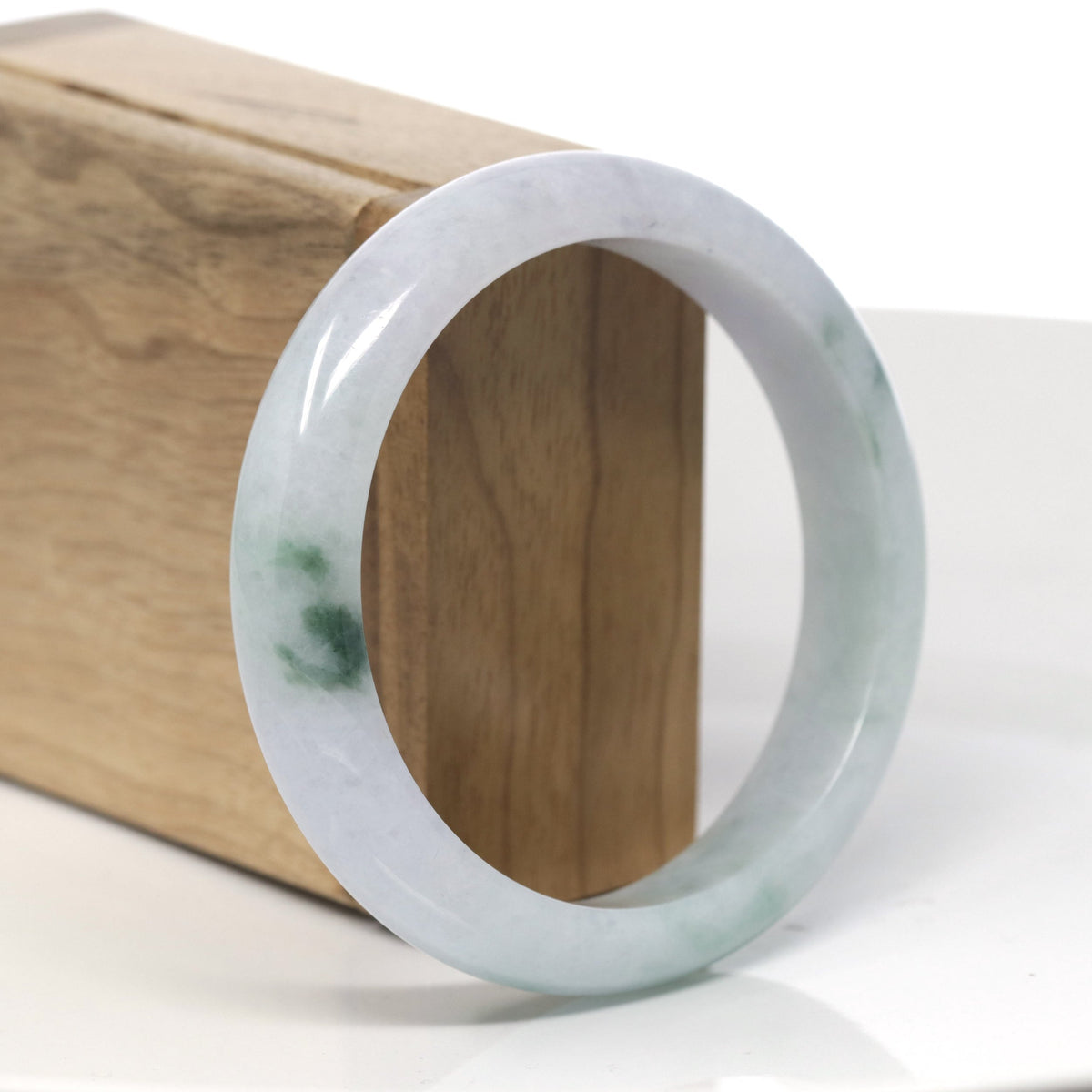 Light Green & Lavender W/ Green Flower Jadeite Jade "Half Round" Bangle Bracelet (59.4mm) #TT287